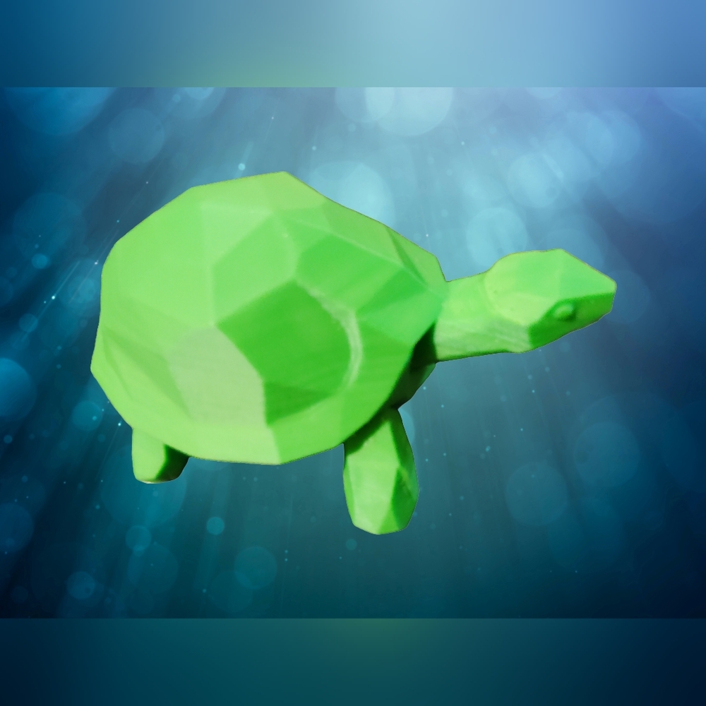 3D Printed Geometric Green Turtle Figurine